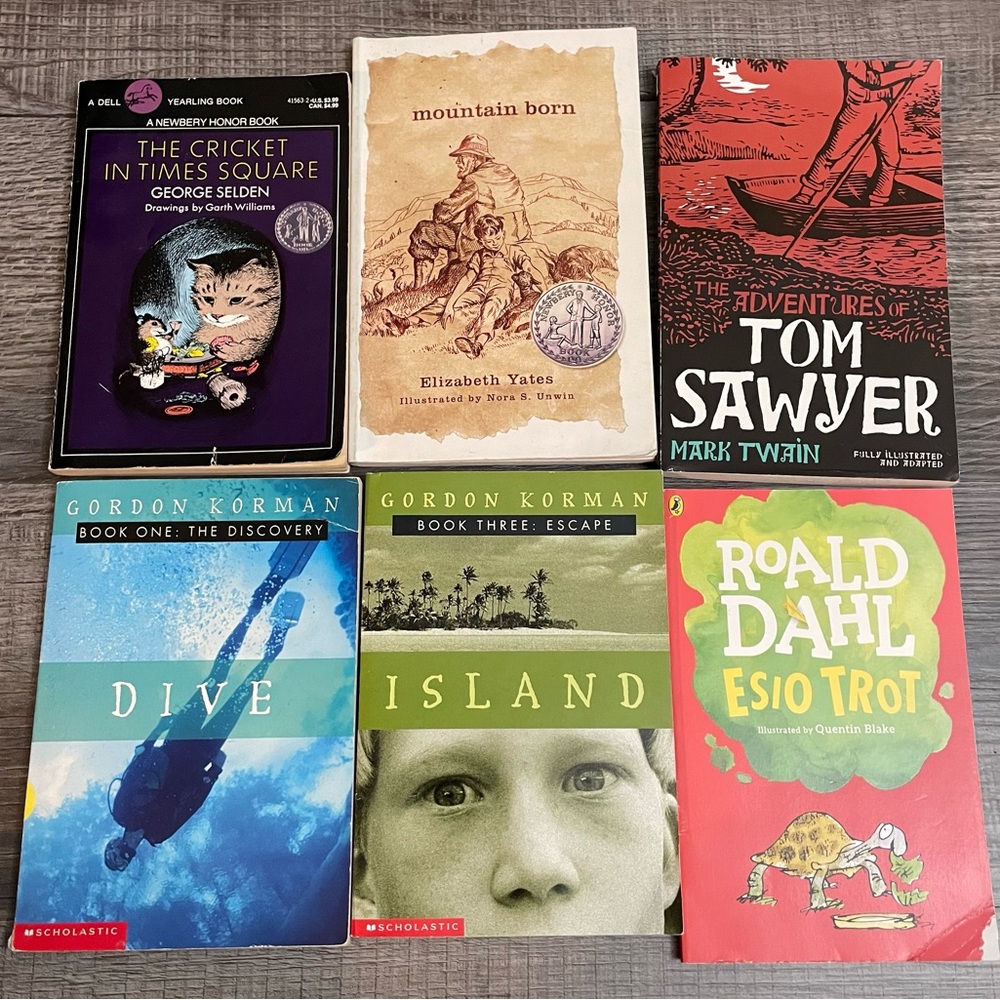 Children’s Classic Books-  6 Softcover Tom Sawyer, Cricket, Esio Trot, Dive